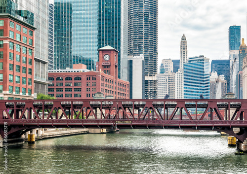 View of Wells Street Bridge in Chicago, Illinois, USA
