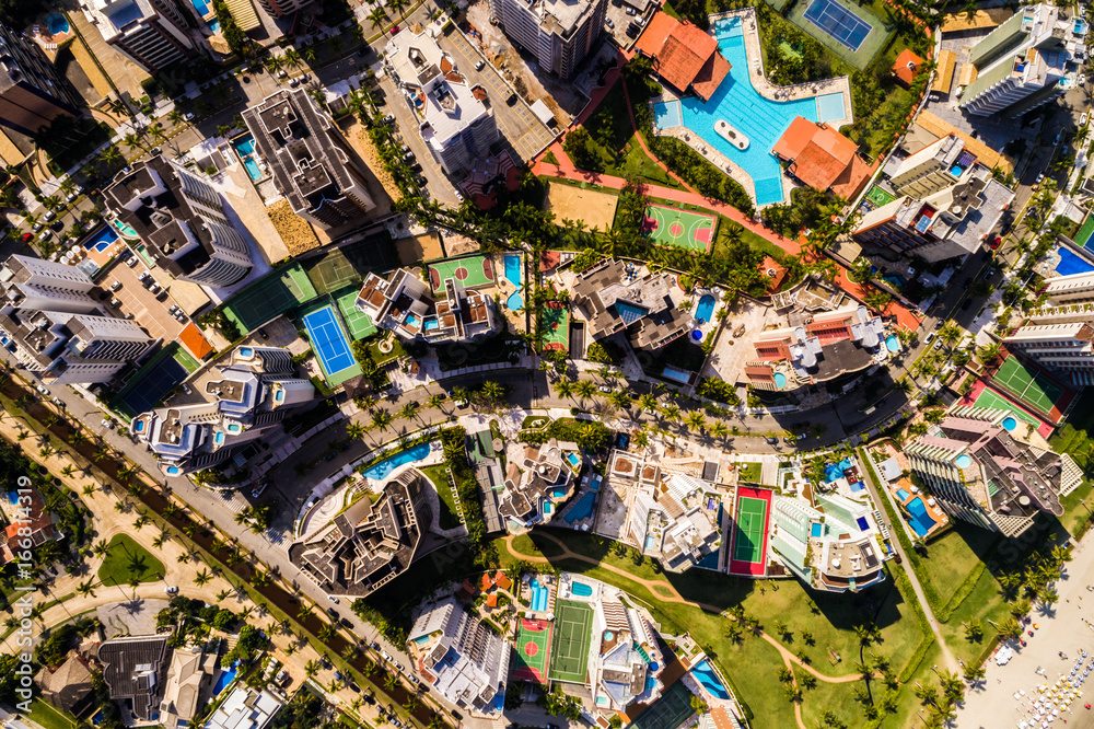 Fototapeta premium Top View of Many Modern Tall Buildings