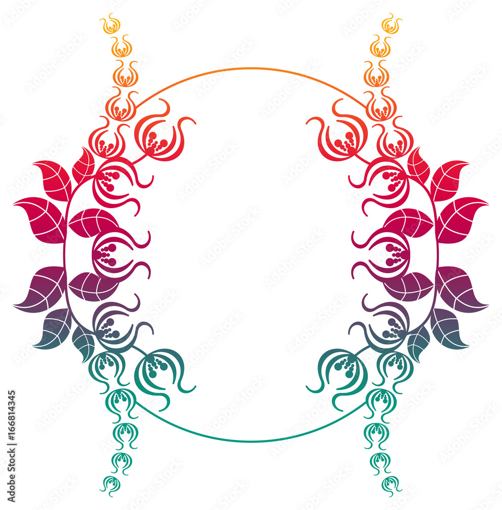 Beautiful gradient round frame. Color silhouette frame for advertisements, wedding and other invitations or greeting cards. Raster clip art.