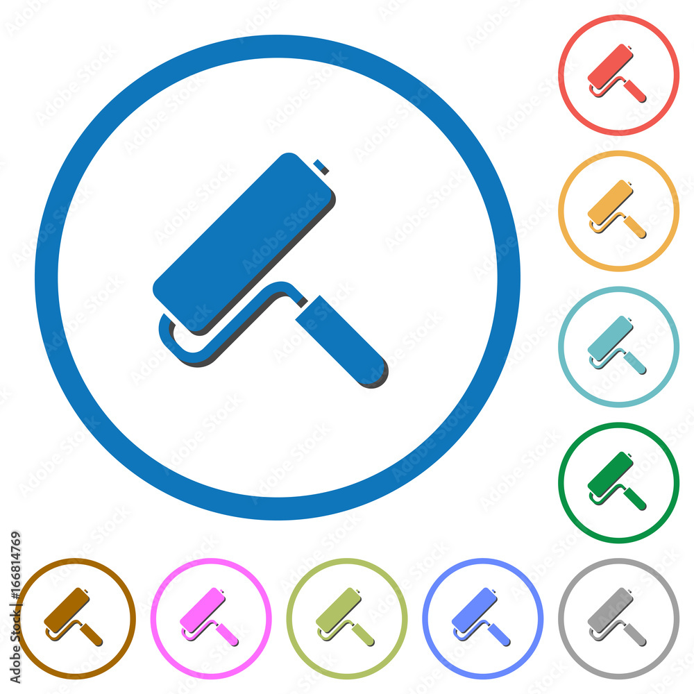 Paint roller icons with shadows and outlines Paint roller icons with shadows and outlines