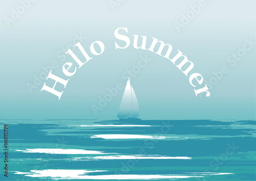 Ocean, sailing yacht on a blue background.