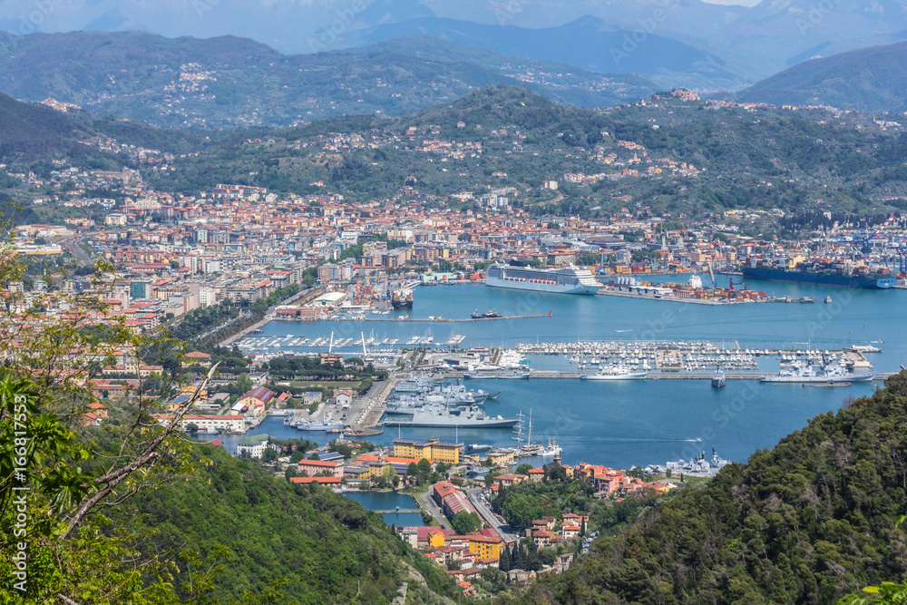 view of La Spezia, one of the main Italian military and commercial harbours and hosts the arsenal of the Italian Navy