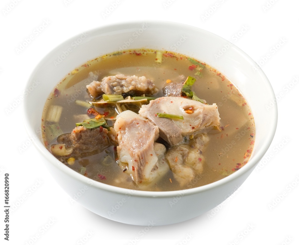 Thai Spicy Beef Entrails Soup on White Background Thai Spicy Beef Entrails Soup on White Background