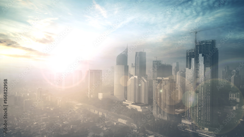 Beautiful skyline under warm a sunset Beautiful skyline under warm a sunset