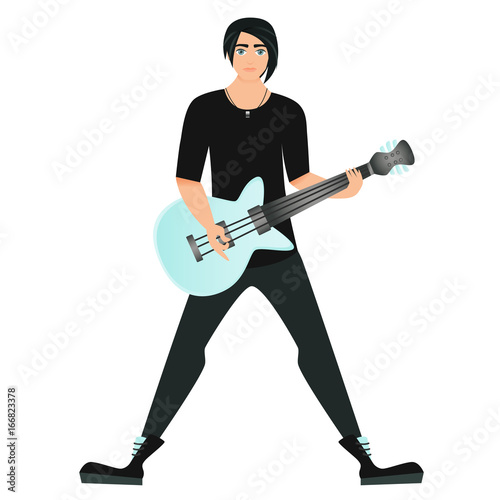 Young male guitarist on a white background. Vector illustration
