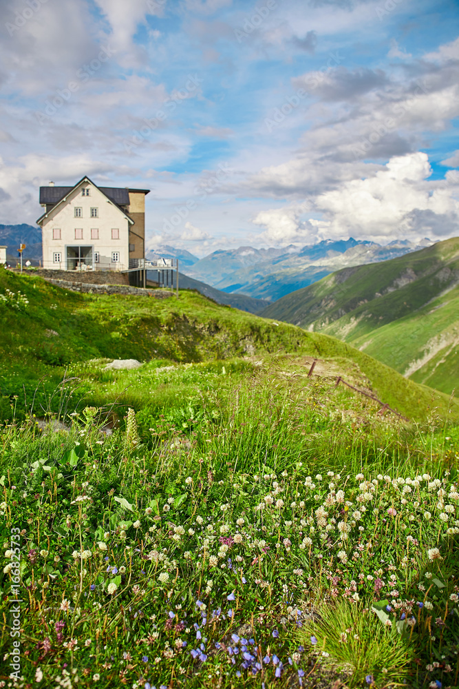 Beautiful Swiss Alps landscape, Furka Pass, Switzerland, selective focus