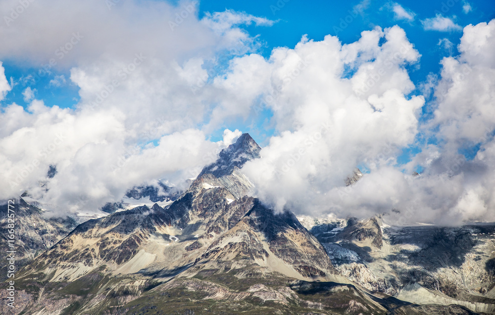 Cloudy mountain landscape with the Matterhorn peak, Switzerland