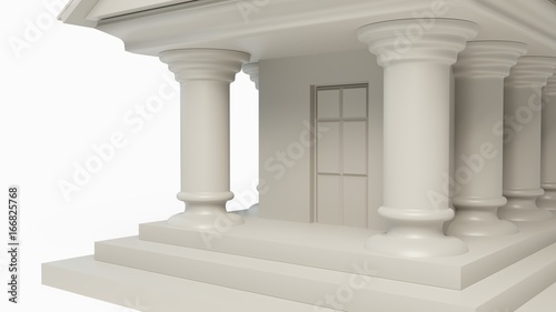 antique white temple building concept with column isolated. 3D illustration