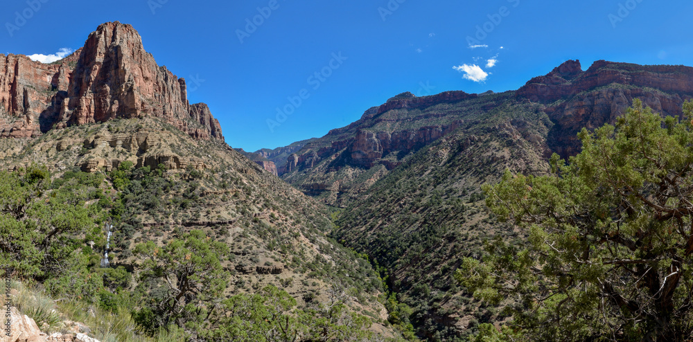 panoramic view of Roaring Springs Canyon meeting Bright Angel Canyon from North Kaibab trail
North Rim, Grand Canyon National Park, Arizona, USA 