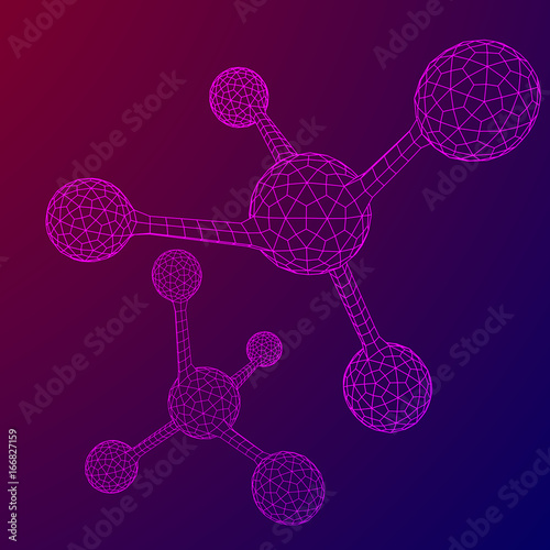 Wireframe Mesh Molecule. Connection Structure. Low poly vector illustration. Science and medical healthcare concept