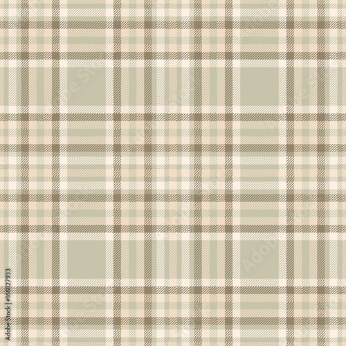 Seamless tartan plaid pattern. Traditional checkered fabric texture for digital textile printing. Cream beige, ivory yellow, taupe and tan brown. 
