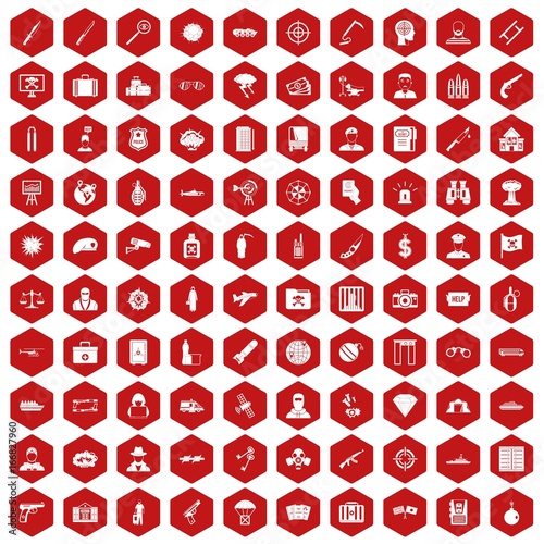 100 antiterrorism icons hexagon red