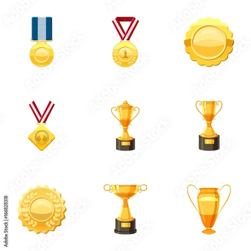 Awards icons set, cartoon style
