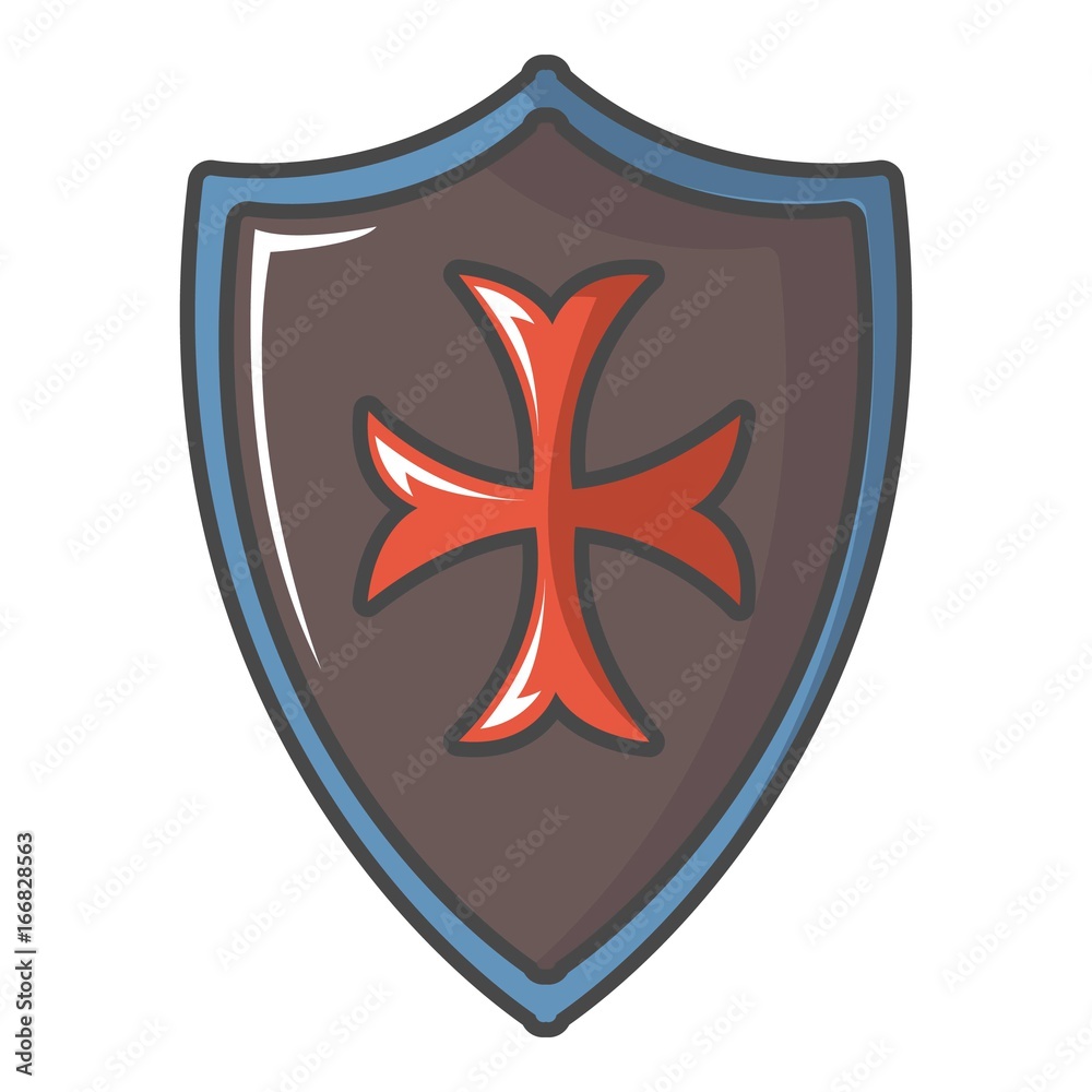 Fototapeta premium Red cross classic shield icon, cartoon style