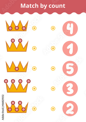 Counting Game for Preschool Children. Count the stones on the crown and choose the right answer.