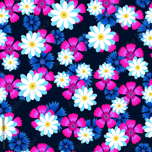 Wallpaper Mural white daisies,pink carnation and blue cornflowers Torontodigital.ca