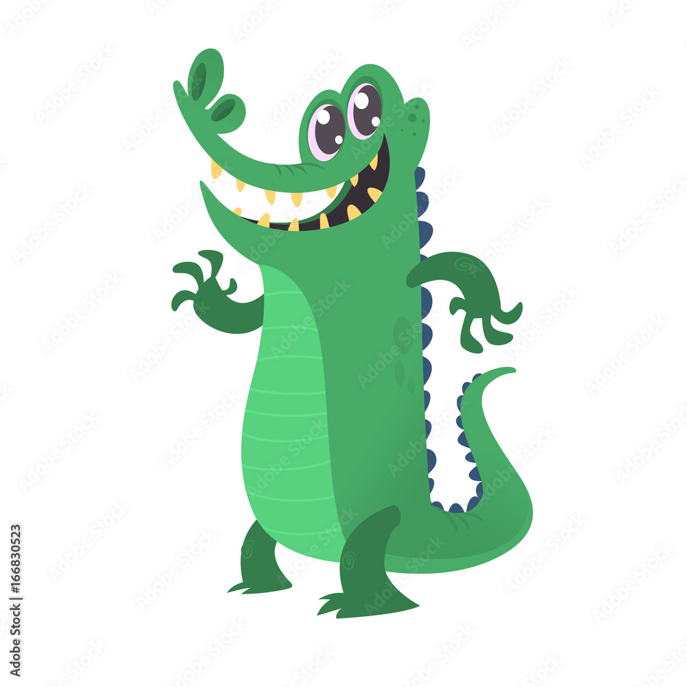 Cute cartoon crocodile. Vector illustration of alligator waving hand and  presenting isolated on white background. Stock Vector | Adobe Stock
