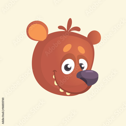 Cartoon cute bear icon. Vector illustration of a cool bear head. Great for print, sticker, banner or emblem. Design element isolated on white