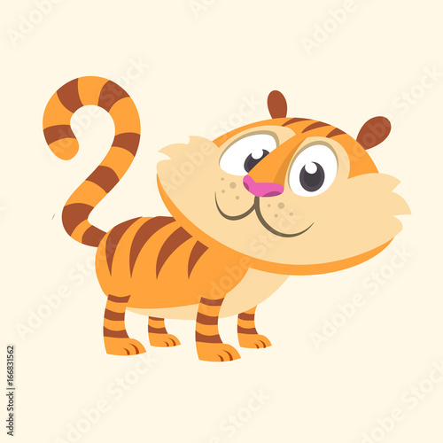 Fototapeta Naklejka Na Ścianę i Meble -  Cartoon tiger icon. Flat Bright Color Simplified Vector Illustration In Fun Cartoon Style Design. Isolated