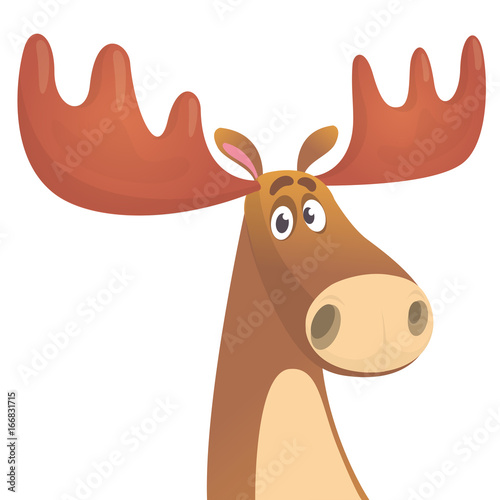 Cool carton moose. Vector illustration isolated. Poster design of sticker