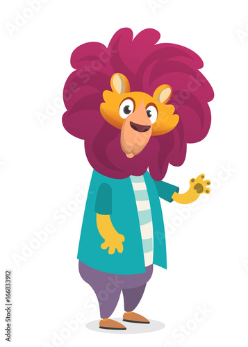 Pretty human-look. Isolated cartoon: teenage fashion hipster lion. Flat vector illustration. 