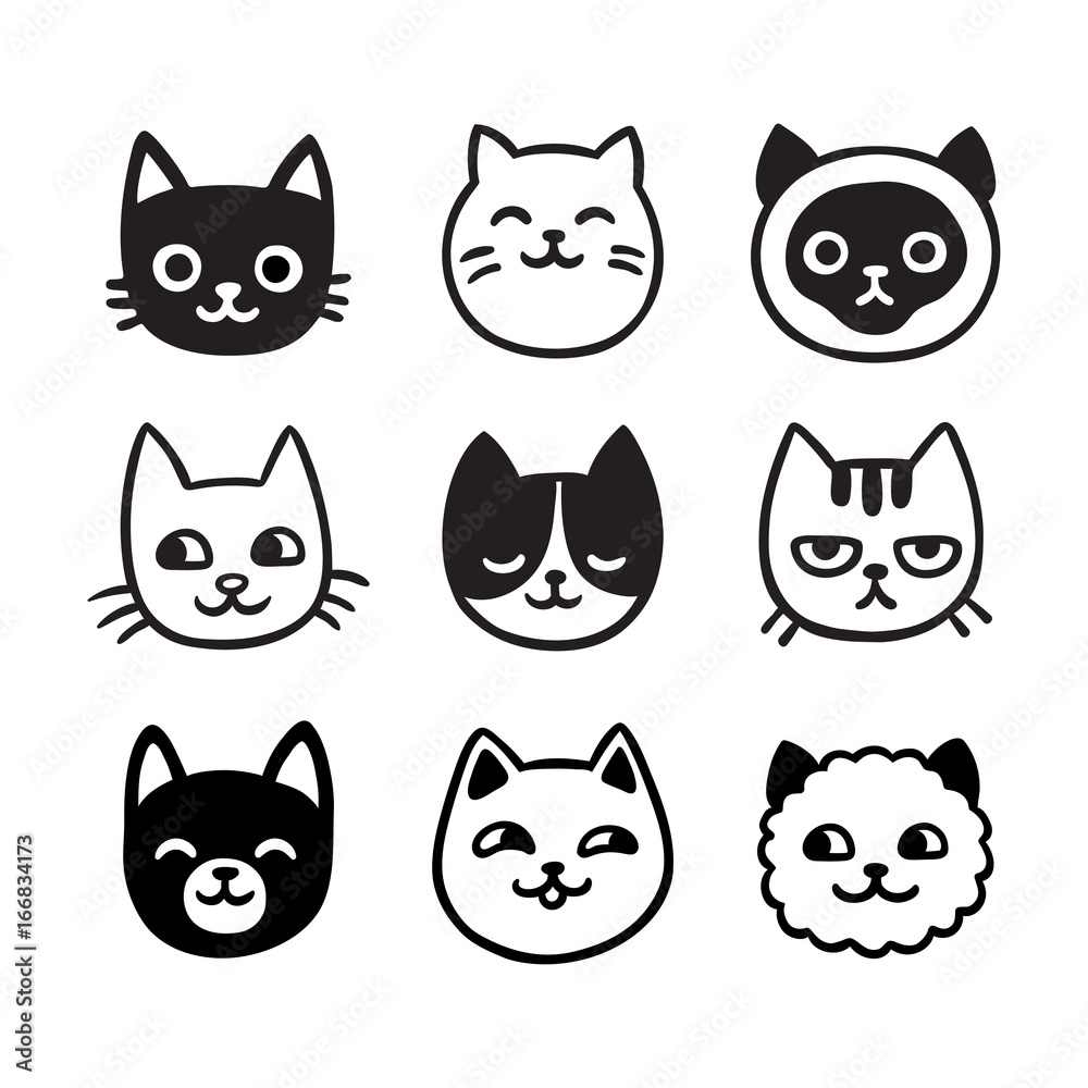 Cute cat doodle set
