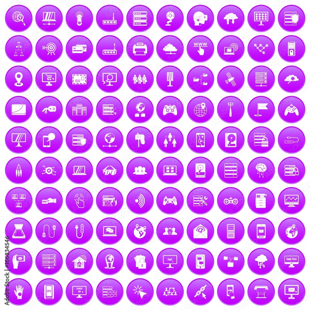100 network icons set purple 100 network icons set purple