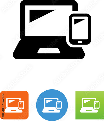 Laptop Computer With Smart Phone Icon - Illustration