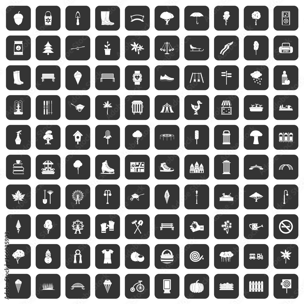 100 park icons set black 100 park icons set black