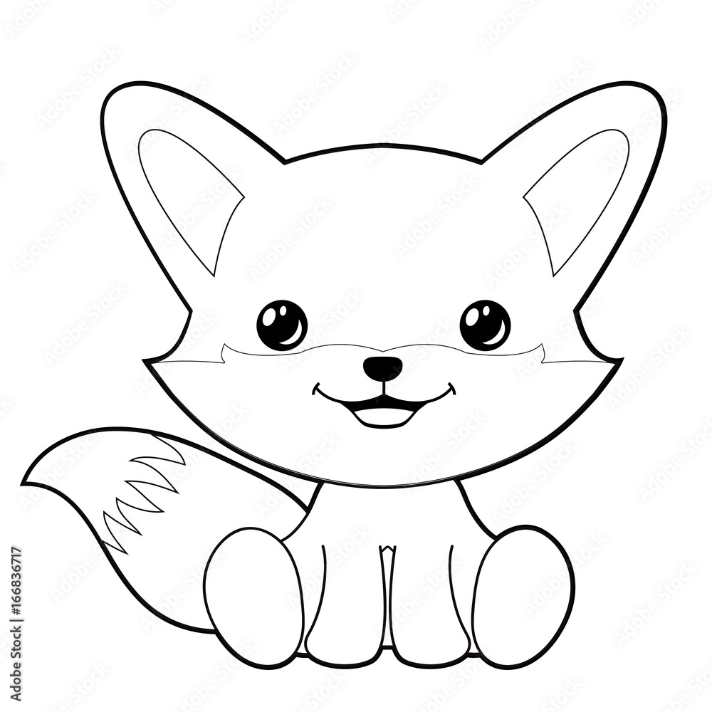 Cute fox clipart coloring activity. Vector illustration