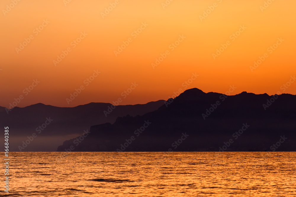 A sea sunset on the coast of Amalfi (Italy)