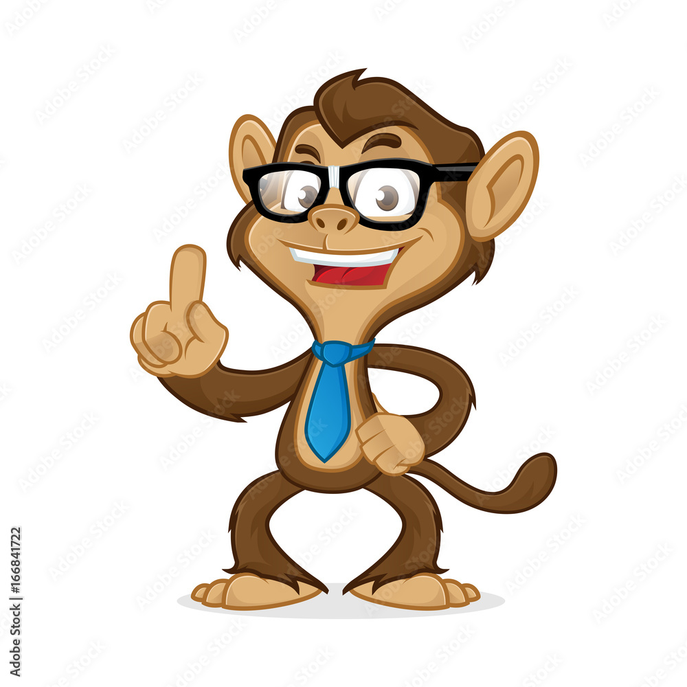 Naklejka premium Chimp cartoon mascot wearing glasses and tie