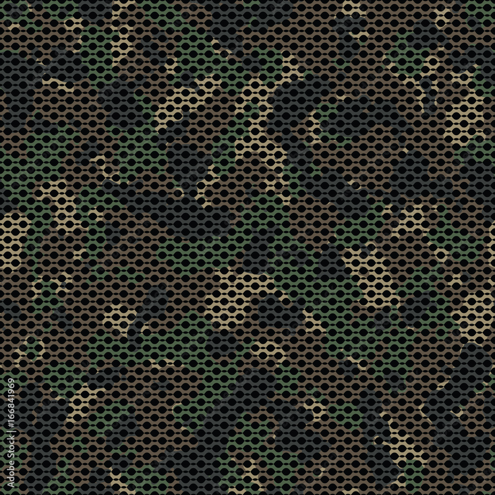 Seamless classic woodland camouflage with canvas mesh military fashion camouflage pattern vector