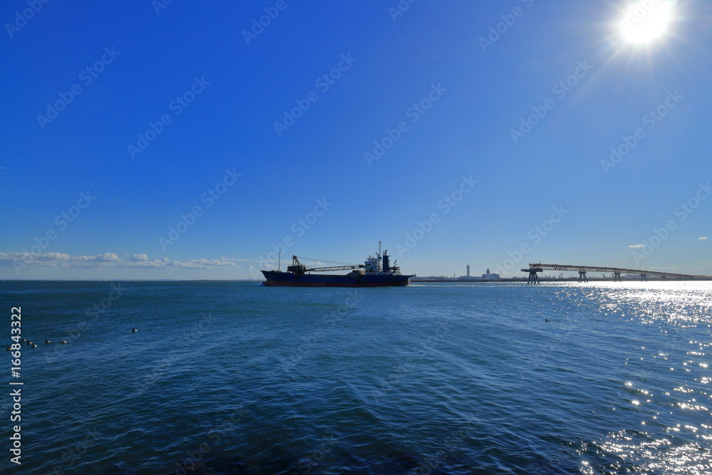 東京湾と貨物船