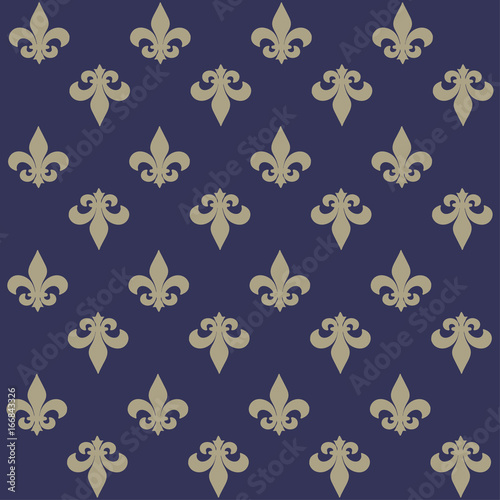 The fleur-de-lis or flower-de-luce seamless pattern. Background with royal French lily.