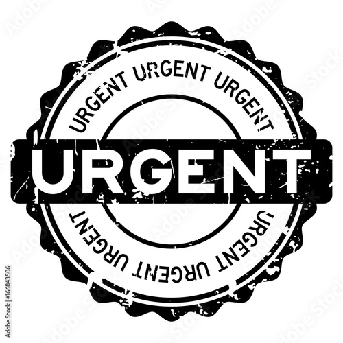 Grunge black urgent round rubber seal stamp on white background