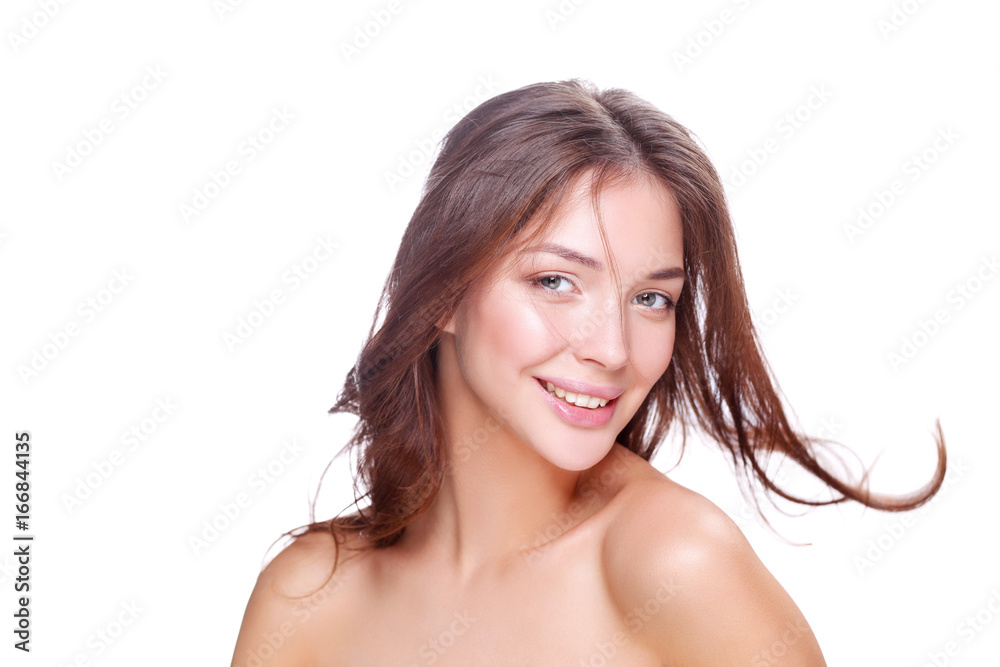 Portrait of beautiful young woman face. Isolated on white background Portrait of beautiful young woman face. Isolated on white background