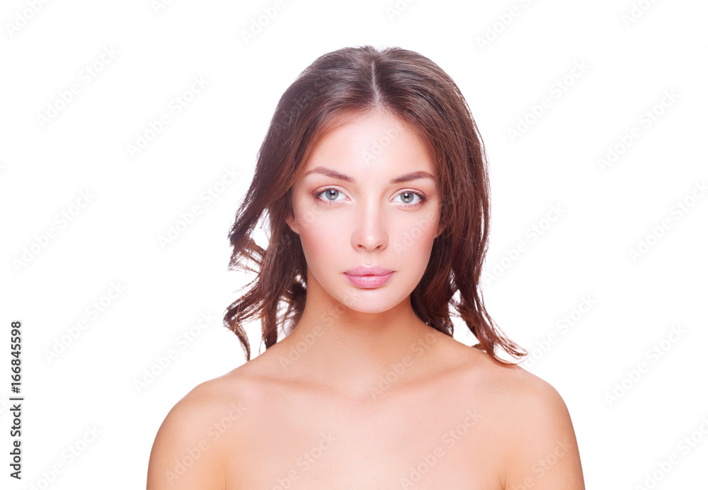 Portrait of beautiful young woman face. Isolated on white background Portrait of beautiful young woman face. Isolated on white background
