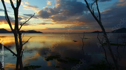 aerial view of sunset sky over bangpra water reservoir lake chonburi thailand photo