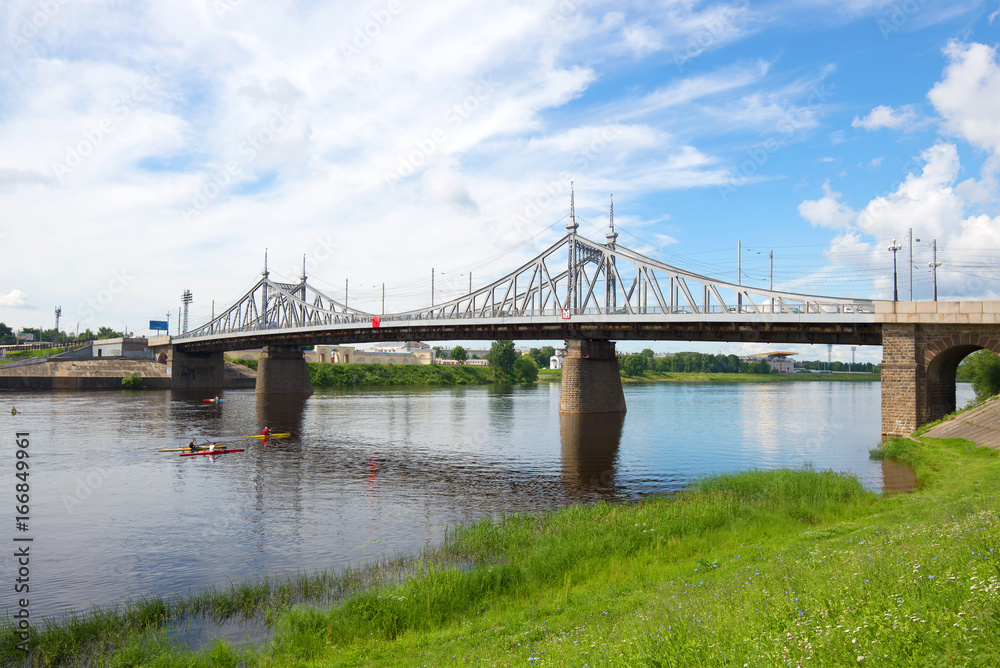 The Old Volga Bridge on a sunny July day. Tver, Russia