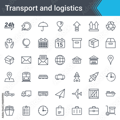 Transport and logistics simple thin icon set isolated on white background
