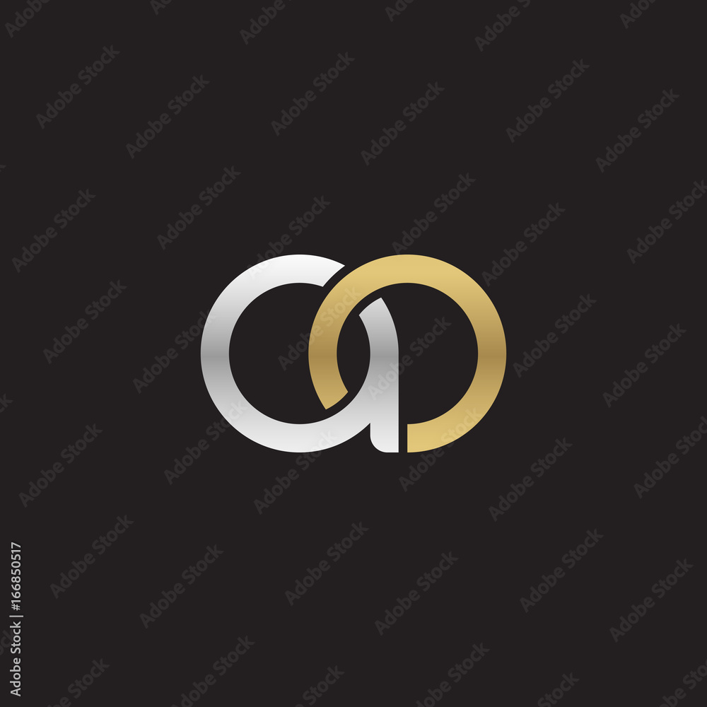 Initial lowercase letter ao, linked overlapping circle chain shape logo, silver gold colors on black background
Initial lowercase letter ao, linked overlapping circle chain shape logo, silver gold colors on black background