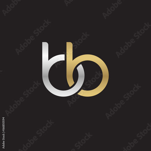 Initial lowercase letter bb, linked overlapping circle chain shape logo, silver gold colors on black background
 
