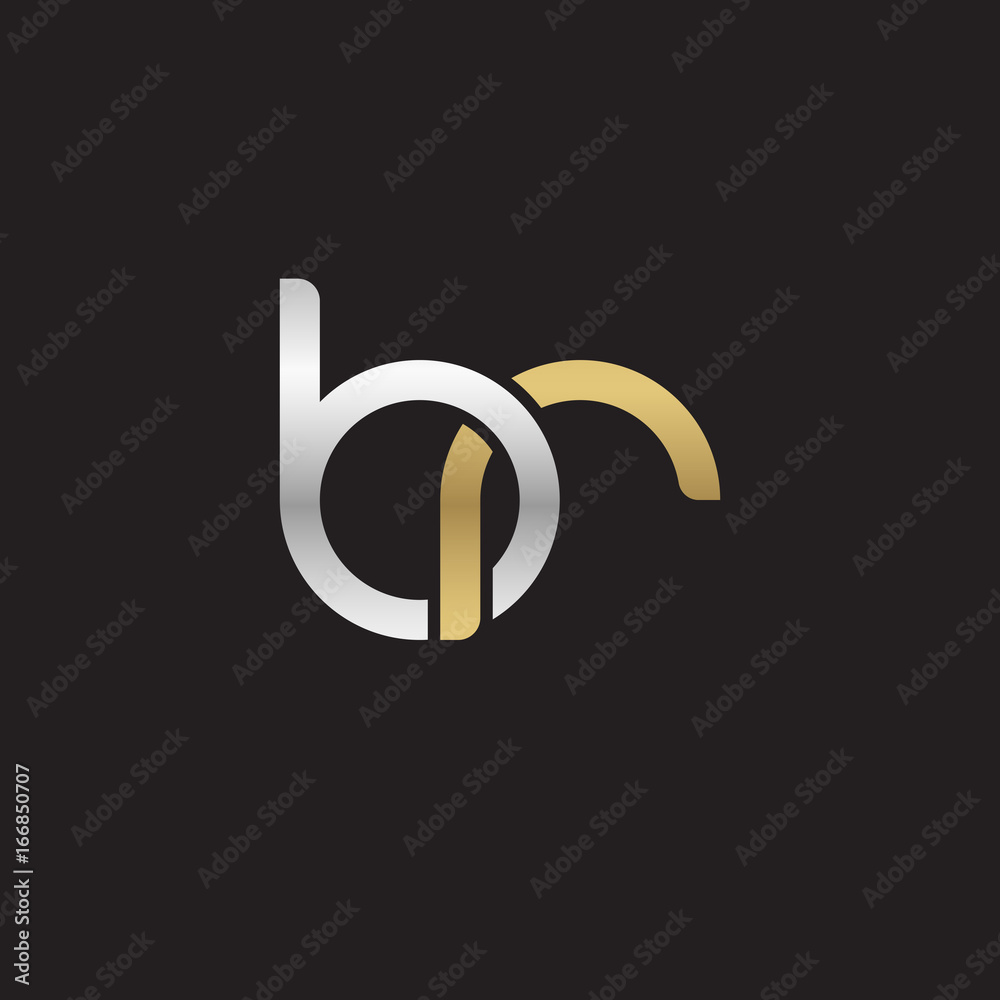 Initial lowercase letter br, linked overlapping circle chain shape logo, silver gold colors on black background
 

