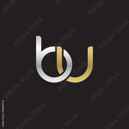 Initial lowercase letter bu, linked overlapping circle chain shape logo, silver gold colors on black background
 
