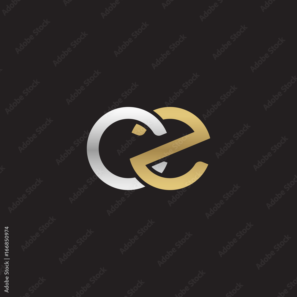 Initial lowercase letter cz, linked overlapping circle chain shape logo, silver gold colors on black background Initial lowercase letter cz, linked overlapping circle chain shape logo, silver gold colors on black background