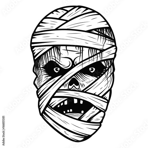 Mummy monster head isolated on white background. Halloween theme. Vector illustration