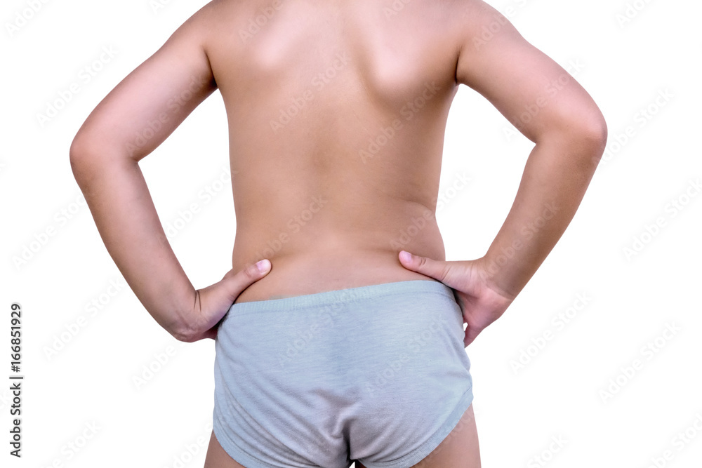 The back of a boy with a heavyset shape The back of a boy with a heavyset shape