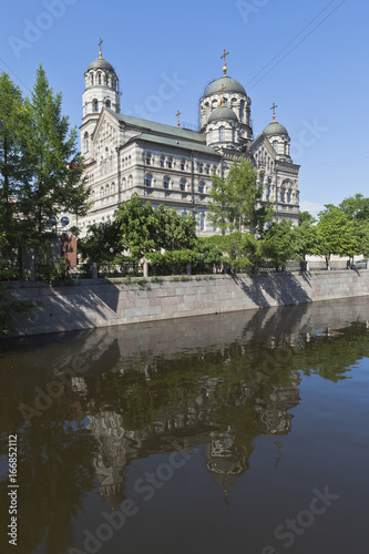 View of the St. John's Stauropegial Convent with a reflection in the river Karpovka, Russia