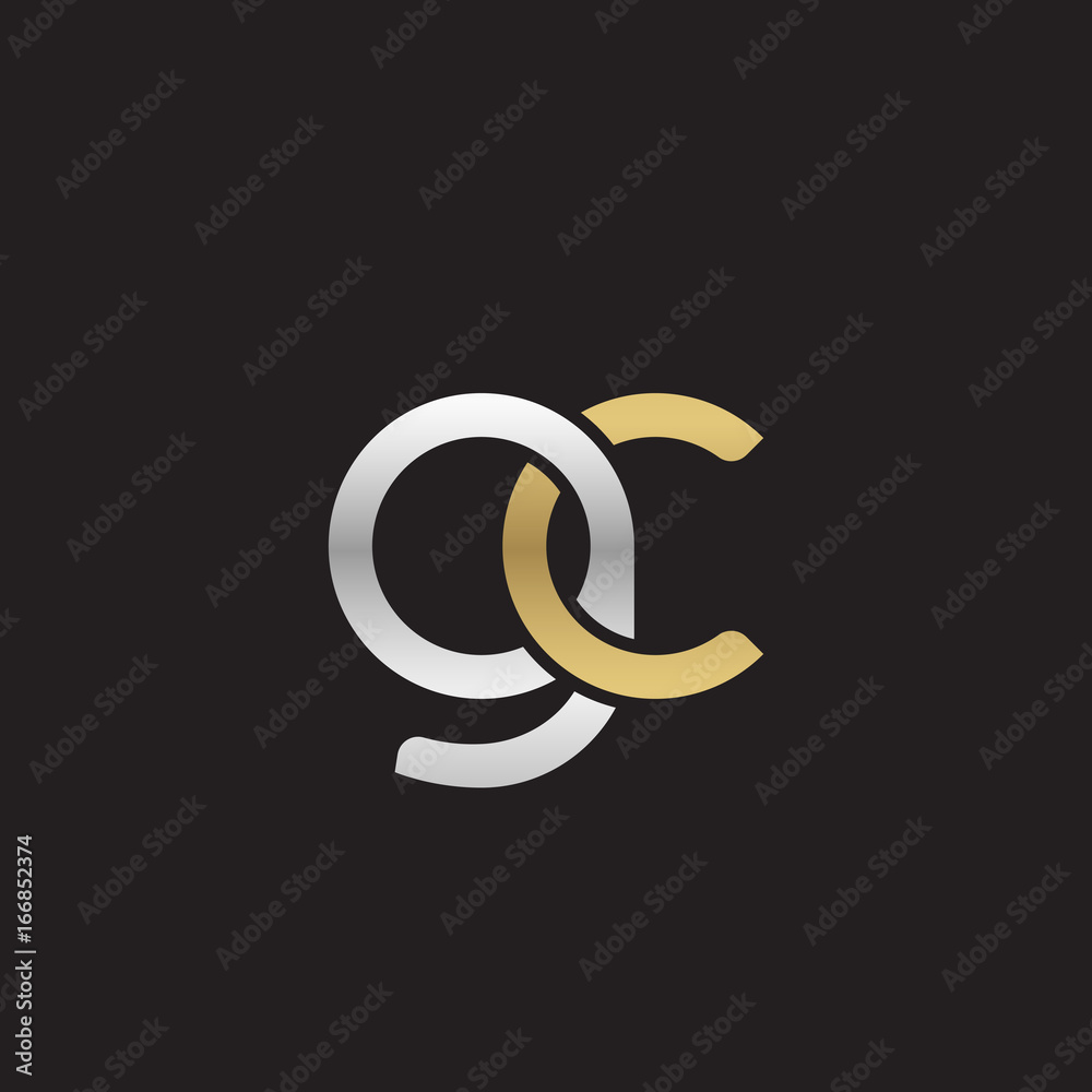 Initial lowercase letter gc, linked overlapping circle chain shape logo, silver gold colors on black background Initial lowercase letter gc, linked overlapping circle chain shape logo, silver gold colors on black background